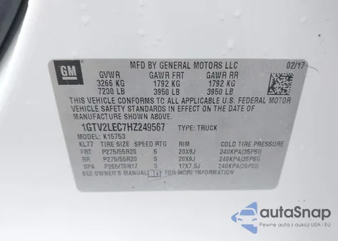 2017 GMC Sierra 1500 из США, поврежденный, VIN 1GTV2LEC7HZ249567